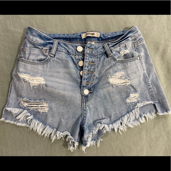 Refuge High Waisted Ripped Denim Shorts 